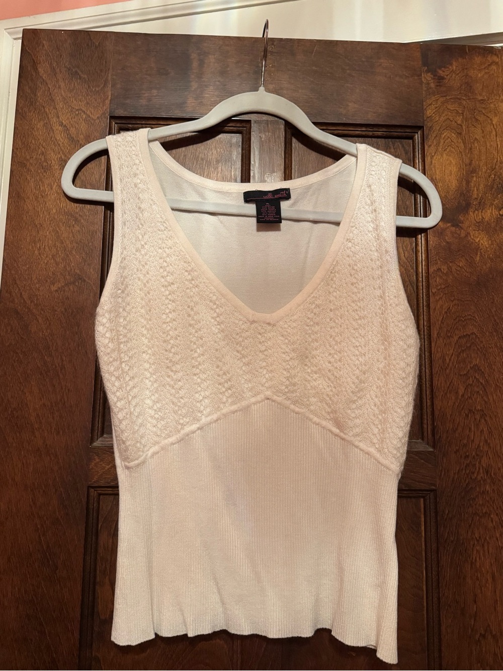 Willi Smith Cream Knit V-Neck Sleeveless Tank Top🩷